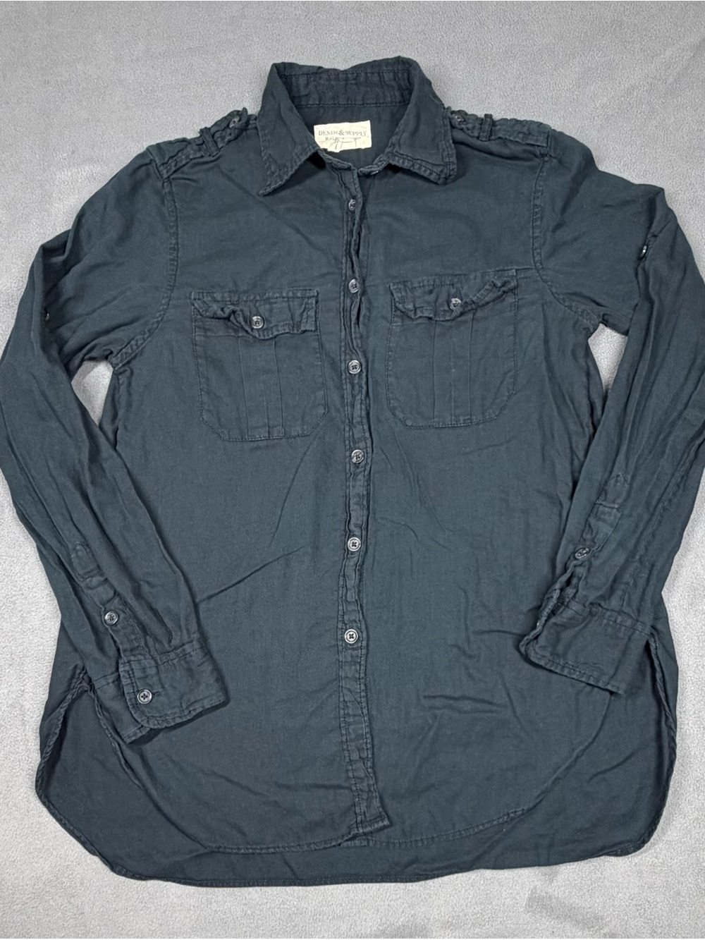 Denim & Supply Ralph Lauren Black Button-Up Military Expedition Shirt Roll Tab